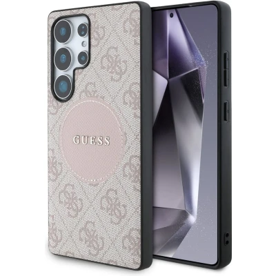 Afbeelding van Guess 4G Ring Cirkel Logo Hoesje Geschikt voor Samsung Galaxy S25 Ultra Back Cover Compatibel met MagSafe / Qi2 Roze