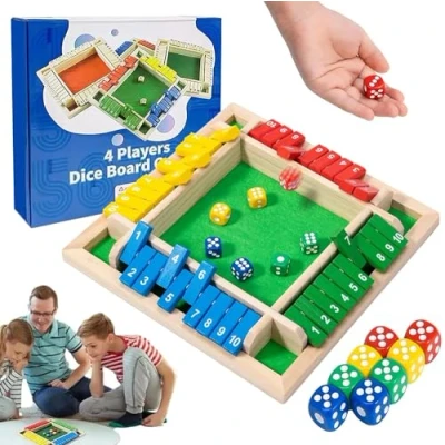 Afbeelding van AHYDFSR Shut The Box Dobbelspel voor 4 spelers, houten bordspel, 8 dobbelstenen, klassieke tafelspellen klaslokaal, educatief speelgoed wiskunde, gezelschapsspel, vakantie, spel
