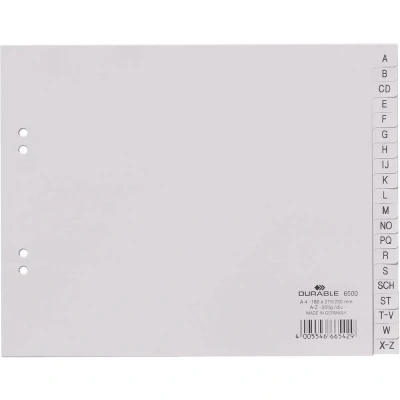 Afbeelding van Durable 6500 Register DIN A4 A Z Polypropyleen Grijs 20 tabbladen Bedrukte tabs 650010