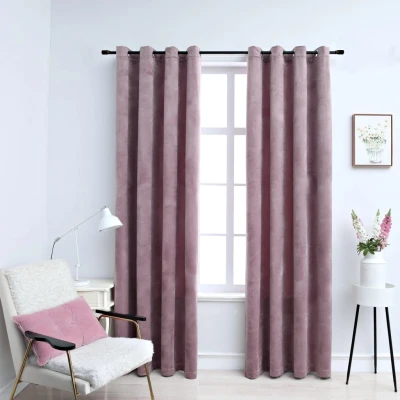 Afbeelding van Gordijnen verduisterend met ringen 2 st 140x245 cm fluweel roze