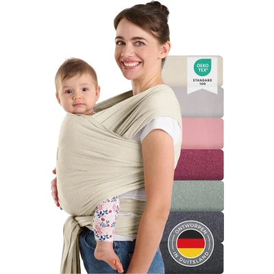 Afbeelding van Laleni Draagdoek voor Pasgeborenen tot 15 kg in Katoen Omslagdoek OEKO TEX gecertificeerd Newborn Babydraagzak 5,10m lang Fysiologische Kinderdraagzak Beige