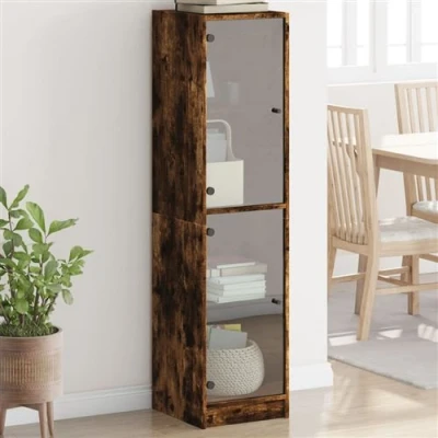 Afbeelding van vidaXL Hoge kast met glazen deuren 35x37x142 cm gerookt eikenkleurig