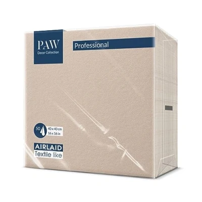 Afbeelding van PAW Decor Collection Papieren servet, Airlaid (40 x 40 cm), effen, beige, decoratie, voor verjaardagen, bruiloften en doopfeesten, stoffen structuur, kleur: effen beige.