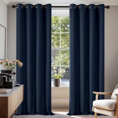 Afbeelding van Deconovo Set van 2 verduisteringsgordijnen met bescherming tegen kou, 220 x 140 cm (hoogte breedte), donkerblauw