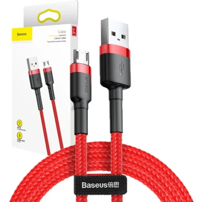 Afbeelding van Baseus Cafule Fast Charge Micro USB Gevlochten Kabel 1m Rood/Zwart