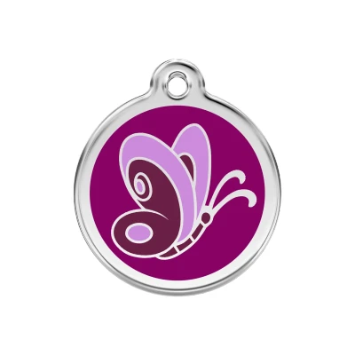 Afbeelding van Butterfly Purple roestvrijstalen hondenpenning medium/gemiddeld dia. 3 cm RedDingo