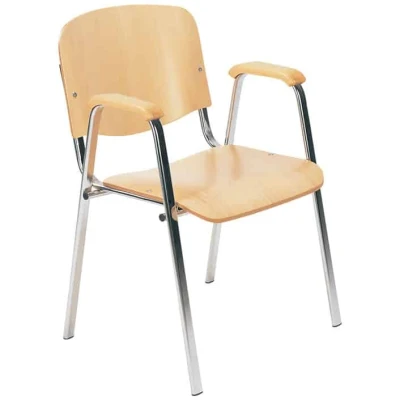 Afbeelding van Vergaderstoel of conferentiestoel basic chroom frame met armleuningen hout
