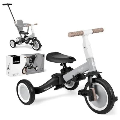 Afbeelding van Kikka Boo Evolutionaire driewieler voor baby&#039;s, 5 in 1 Flip, kinderfiets kinderen van jaar tot jaar, met of zonder pedalen, verstelbaar en transformeerbaar, grijs