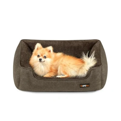 Afbeelding van FEANDREA Hondenbed, Bed voor Gezelschapsdieren, Sofa, Linnen Stof, Opstaande Randen, Antislip Bodem, Afneembare en Wasbare Hoes, Maat M Kleine Honden, 70 x 55 21 cm, Bruin PGW10CC