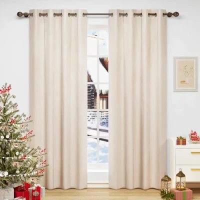 Afbeelding van WOLTU VH6068hsd 2 Warmtewerende gordijnen met bevestigingsogen, set van 2, ondoorzichtig, fluweel, raamdecoratie voor slaapkamer, polyester, 140 x 270 cm Beige