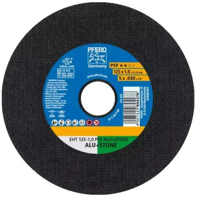 Afbeelding van PFERD EHT 125 1,0 PSF ALU+STONE 61819010 Doorslijpschijf recht mm 25 stuk(s) Aluminium, Non ferrometaal, Titanium, Titaniumlegering, Gietijzer, Duroplast,