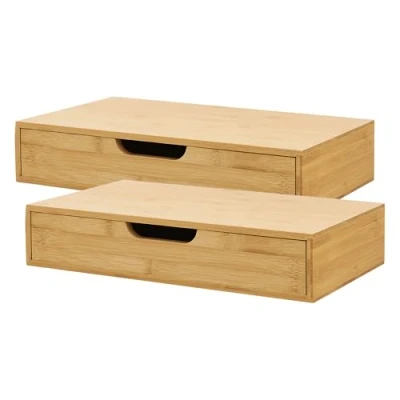 Afbeelding van Wandplank set van 2 met lade Bokn bamboe 40x24x8 cm naturel [en.casa]