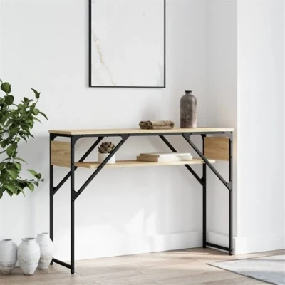 Afbeelding van Wandtafel met schap 105x30x75 cm bewerkt hout sonoma eikenkleur