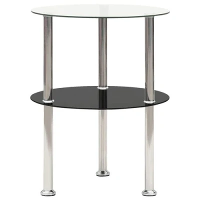 Afbeelding van Bijzettafel 2 laags 38 cm gehard glas transparant en zwart