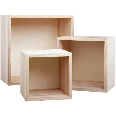 Afbeelding van Belle Vous Onbewerkte Houten Opbergdoos (Set van 3) Klein/Middelgroot/Groot Natuurlijke Vierkante Dozen Decoratieve Kratten voor Verzamelingen, Sieraden, Hobby’s, Vetplanten&amp;Knutselspullen