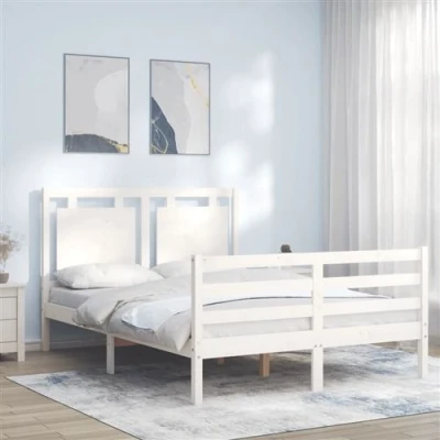 Image de vidaXL Cadre de lit avec tête blanc 140x200 cm bois massif