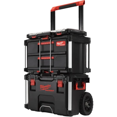 Afbeelding van Milwaukee Packout Startset Met 2 LadeBox + 3 Opbergkoffer Trolley En Organiser Slim