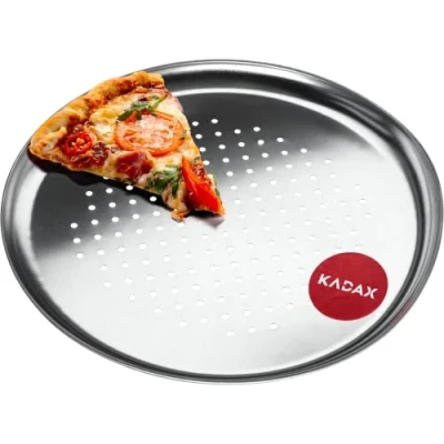 Afbeelding van KADAX Pizzavorm, pizzapan met gaten, bakplaat van verzinkt plaatstaal, pizzaplaat in twee varianten, breekplaat antiaanbaklaag, (diameter 32 cm, zilver)