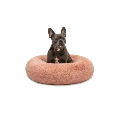 Afbeelding van lionto Donutbed voor honden en katten, rond pluizig bed kleine grote huisdieren, Ø 70 cm, kattenbed van zacht pluche, hondenkussen met extra dikke vulling, roze