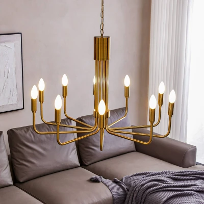 Afbeelding van Lindby kroonluchter Elanova, messing, 10 lamps, Ø 80 cm, E14