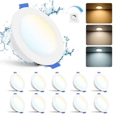 Afbeelding van Gr4tec Led inbouwspot, dimbaar, 10 x 6 W, extra vlak, 2700 K, warmwit, 4000 neutraal wit, 6000 koudwit, waterdichte spot, badkamer, IP65, gat Φ68 80 mm, inbouwspot voor woonkamer