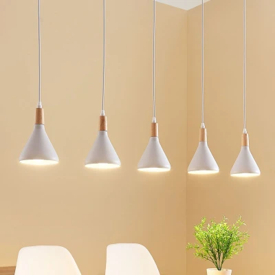 Afbeelding van Lindby hanglamp 5lichts metaal, hout E14 wit, helder