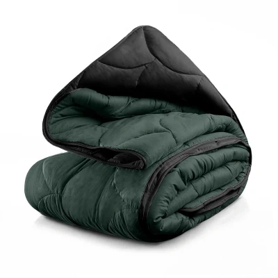 Afbeelding van Lazy Dekbed &amp; Dekbedovertrek in 1 Double Face Zwart / Donkergroen Persoons 140x200 CM Sleeptime Ga naar Discounter.nl