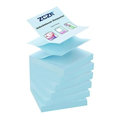 Afbeelding van ZCZN Z Notes Set van 6 zelfklevende notitieblokken 76 x mm, 80 vellen per blok, zelfklevend, lichtblauw