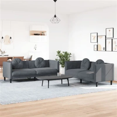 Afbeelding van vidaXL 2 delige Loungeset met kussens fluweel donkergrijs