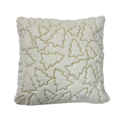 Afbeelding van PINA Sierkussen 45x45 cm kerstkussen met gouden dennenbomen Snow white wit