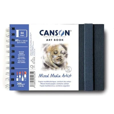 Afbeelding van CANSON Art Book Mixed Media Artist Spiraalboek, 64 pagina&#039;s, multifunctioneel papier, fijne korrel, 21 x 14,8 cm, 300 g/m², wit
