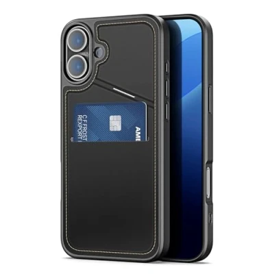 Afbeelding van Dux Ducis Rafi II Series Back Cover met Pasjeshouder en Standfunctie MagSafe Compatible Geschikt voor iPhone 16 Hoesje Zwart