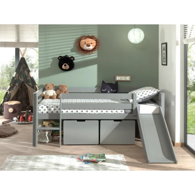 Afbeelding van LUCEVI Pino Halfhoogslaper H85CM + Glijbaan Ladder Set van 2 Laden Grijs 90x200 cm