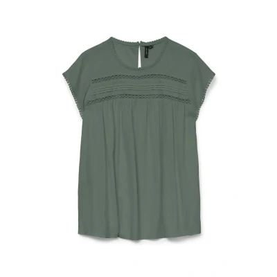 Afbeelding van Vero Moda Vmdebbie Pleat Tshirt print, Dames, Maat: XS, Laurel wreath