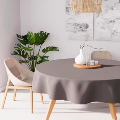 Image de Nappe anti tâches ronde 180 cm ALIX moka par Soleil d&#039;Ocre