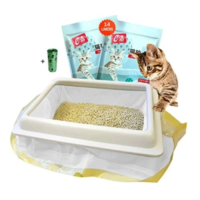 Afbeelding van Kattenbakzak met filtergaten, 2 verpakkingen elk 14 handgrepen, 91,5 x 45,7 cm, voor middelgrote en grote kattenbak, 1 rol (15 stuks) vuilniszakken als cadeau