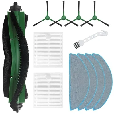 Afbeelding van 12 delige reserveonderdelen voor Irobot Roomba Combo Essential Y0110 Y0112 Y0140 Q0120 stofzuiger, 1 rol, 4 doeken, 2 HEPA filters, zijborstels, reinigingsborstel