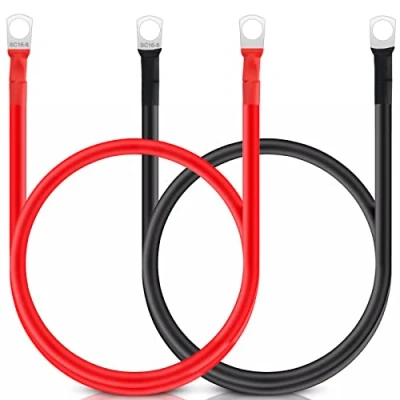 Afbeelding van 2 stuks accukabels M8 50 cm, accukabel 12 V 16 mm2 koper, stroomkabel overbrugging, autoaccu plus kabel met oogjes, voor motorfiets, zonne energie, autoaccu, massakabel auto enz