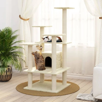 Afbeelding van vidaXL Kattenkrabpaal met sisal krabpalen 110 cm crèmekleurig