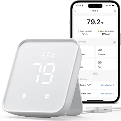 Afbeelding van SwitchBot Hub 2, WiFi hygrometerthermometer, slimme infrarood afstandsbediening, klimaatregeling, verbinding met Wi Fi (2,4 GHz ondersteuning), compatibel Alexa, Google