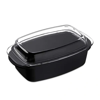 Afbeelding van Relaxdays braadslede met deksel ovenschaal aluminium braadpan glasdeksel