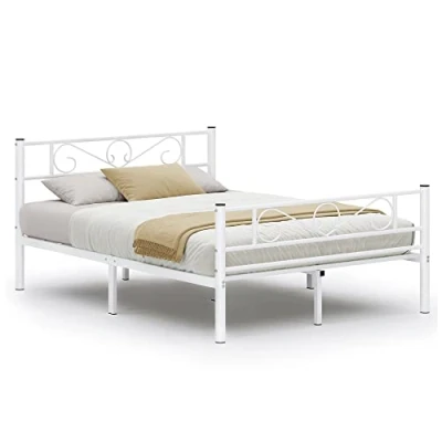 Afbeelding van VASAGLE tweepersoonsbed, metalen bedframe, voor matras 140 x 190 cm, volwassenen, tieners, geen bedframe nodig, eenvoudige montage, kleine ruimtes, wit RMB063W01