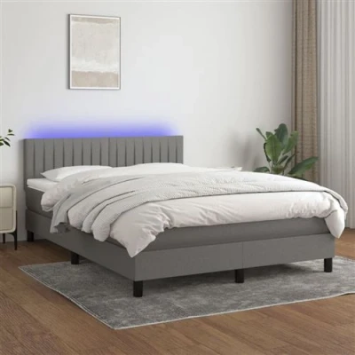 Afbeelding van vidaXL Boxspring met matras en LED stof donkergrijs 140x190 cm