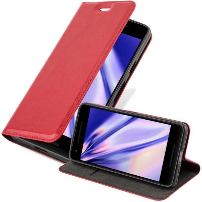 Afbeelding van Cadorabo Hoesje geschikt voor Google PIXEL 2 in APPEL ROOD Beschermhoes met magnetische sluiting, standfunctie en kaartvakje Book Case Cover Etui