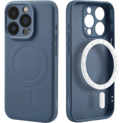 Afbeelding van iMoshion Hoesje Geschikt voor iPhone 15 Pro Siliconen Color Backcover MagSafe Donkerblauw