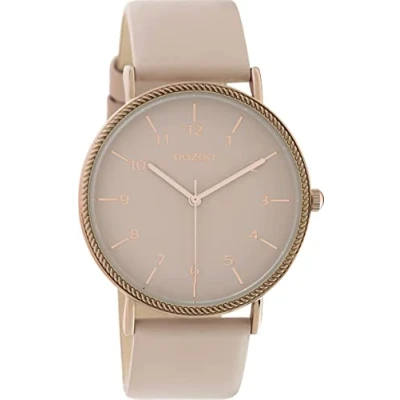 Afbeelding van OOZOO Timepieces rosé goudkleurige horloge met grijs roze leren band C10820 Ø40