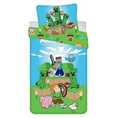 Afbeelding van Minecraft Dekbedovertrek Outdoor Mobs Eenpersoons 140 x 200 cm Katoen