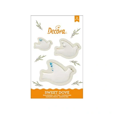 Afbeelding van Decora 0255407 uitsteekvormpjes duif van kunststof, de ideale set voor het maken suikerpasta of rubberen decoraties, gemaakt in Italië, origineel design, 3 delige