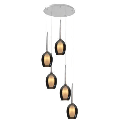 Afbeelding van Belle hanglamp, rookgrijs/nikkel, Ø 33 cm, 5 lamps, glas