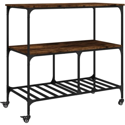 Afbeelding van Keukentrolley 100x50x95 cm bewerkt hout gerookt eikenkleurig